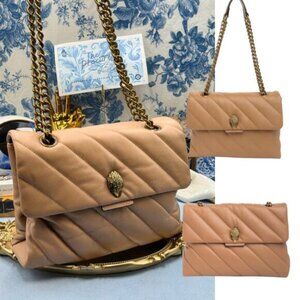 🆕 KURT GEIGER LONDON 🧿 NWOT Large Quilted Leather Soho Shoulder Bag, Camel